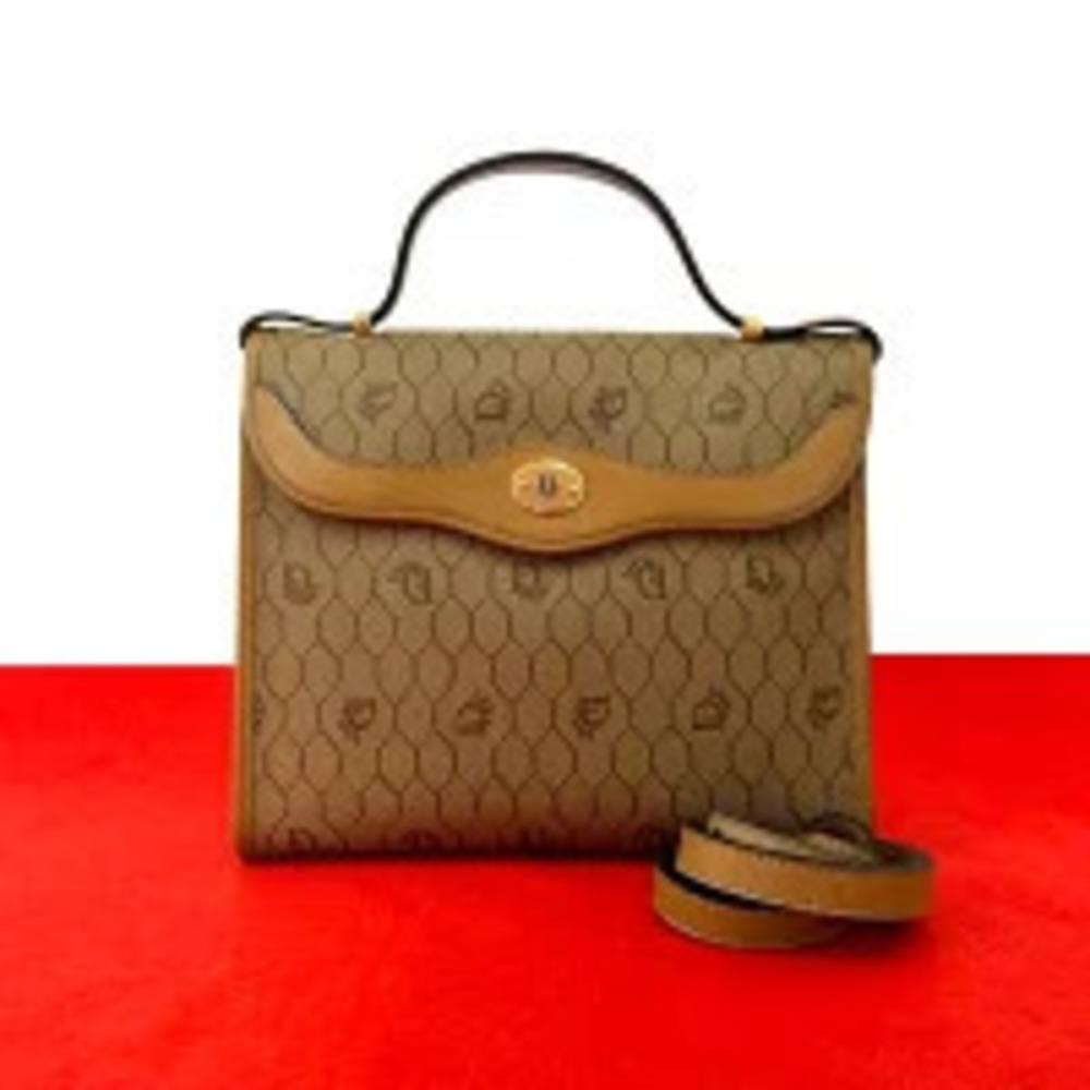 Christian Dior Honeycomb Leather Handbag Shoulder Bag Beige